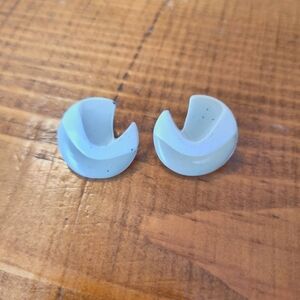 Vintage 1980s 1990s Round Beige Ivory White Stripe Pierced Statement Earrings